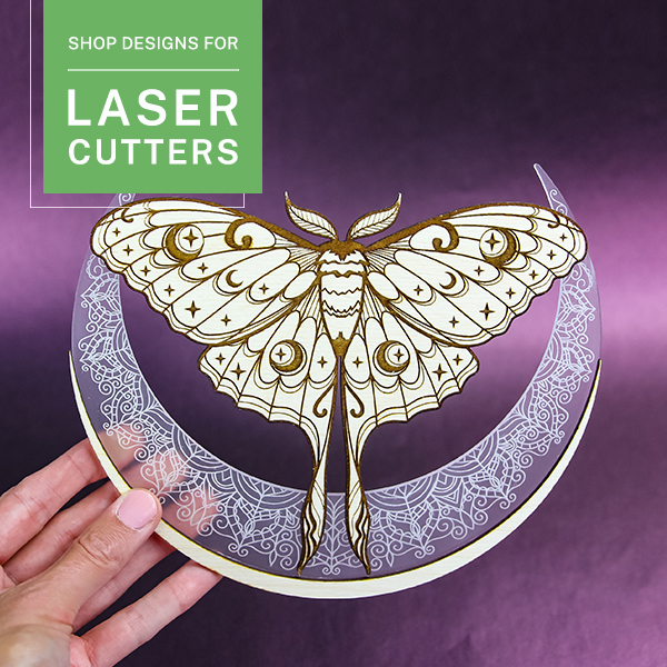 new laser cutting designs - Image features: laser cut luna moth and crescent moon design