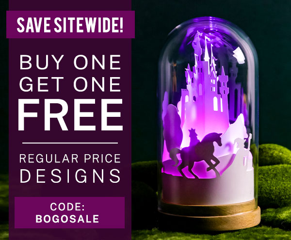 Buy one, get one FREE - Code: BOGOSALE - image features: papercut castle