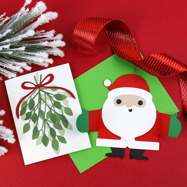 Greeting Cards - image features: Mistletoe and Santa card