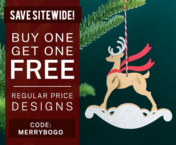 Buy one, get one FREE - Code: BOGOSALE - image features: papercut reindeer ornament