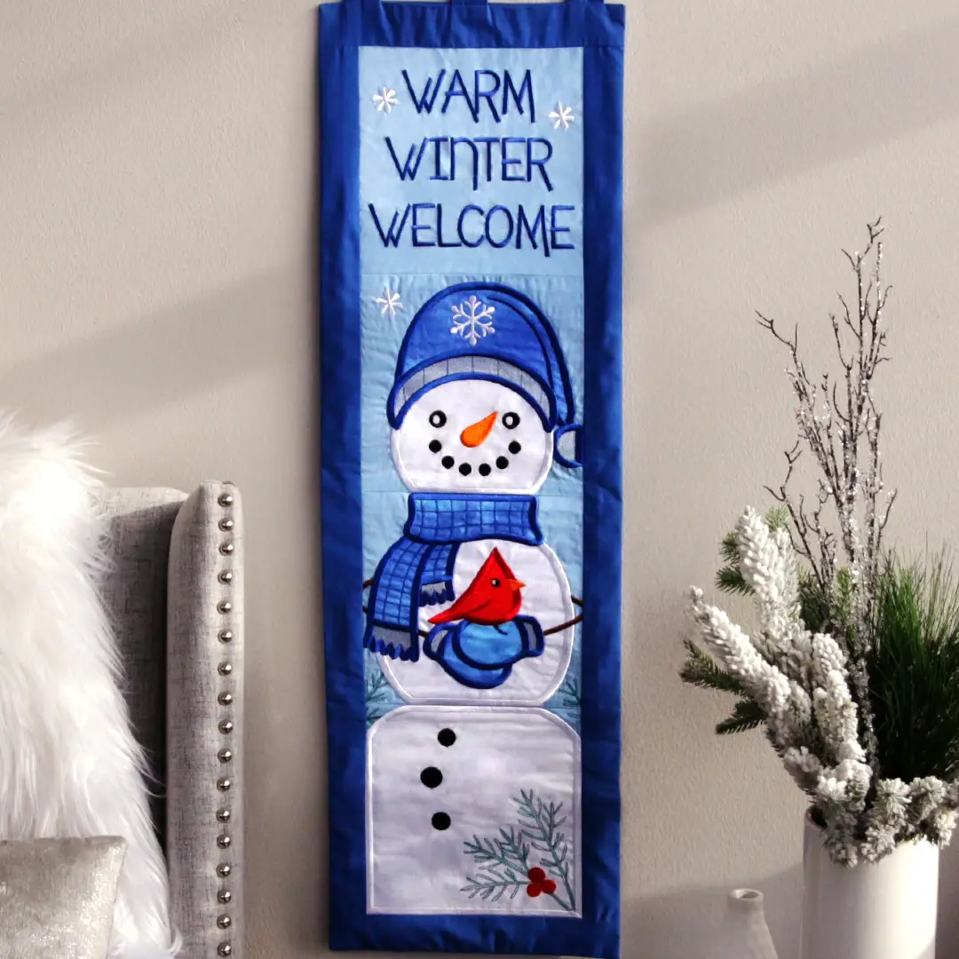 Embroidered Warm Winter Welcome panel scene - click here to learn more