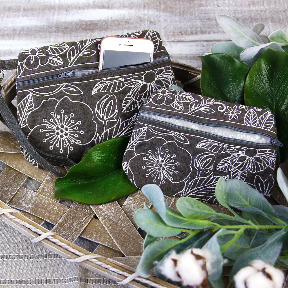 Zipper pouch tutorial - image features: floral zipper pouch in basket 