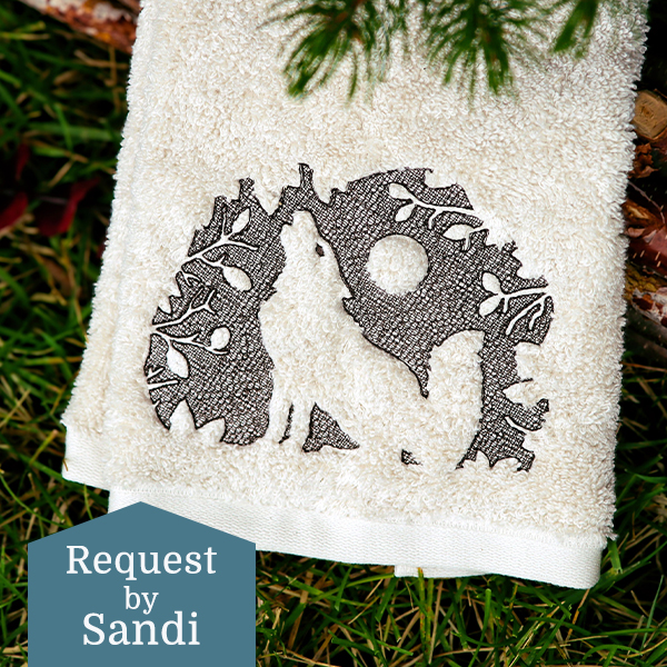 Request of the Week - image features: embossed wolf on white towel - requested by Sandi