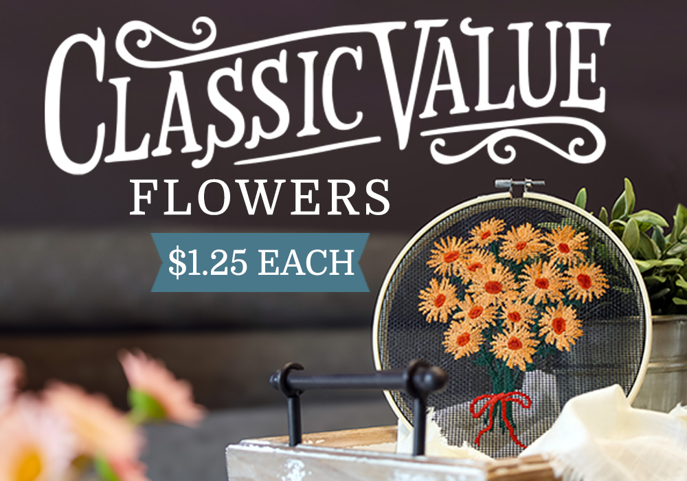 Classic Value Flowers - image features: Daisy bouquet on screen in hoop