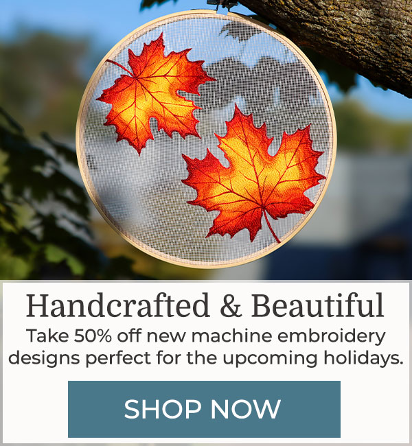 Handcrafted & Beautiful - 50% off - image features: Maple leaf on screen 