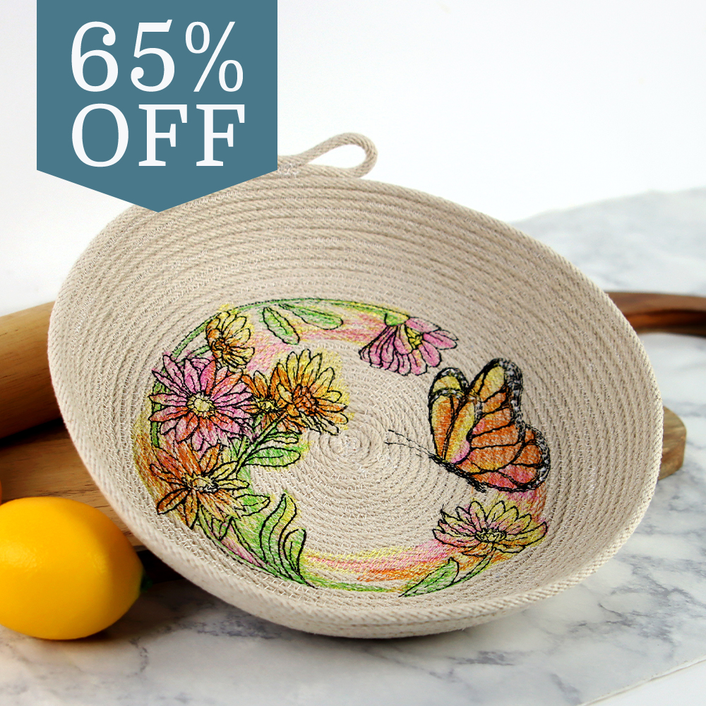 Rope basket Sale - 65% off - image features: butterfly wreath on rope basket