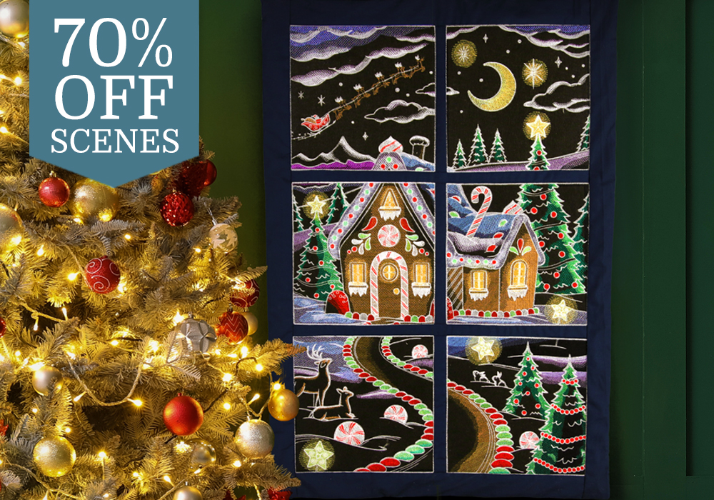 65% off select panel scenes - image features: gingerbread scene on wall hanging