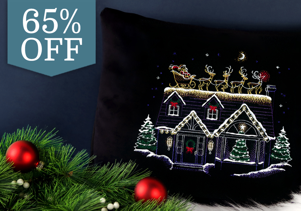 Santa Sale - 65% off - image features: Santa on house