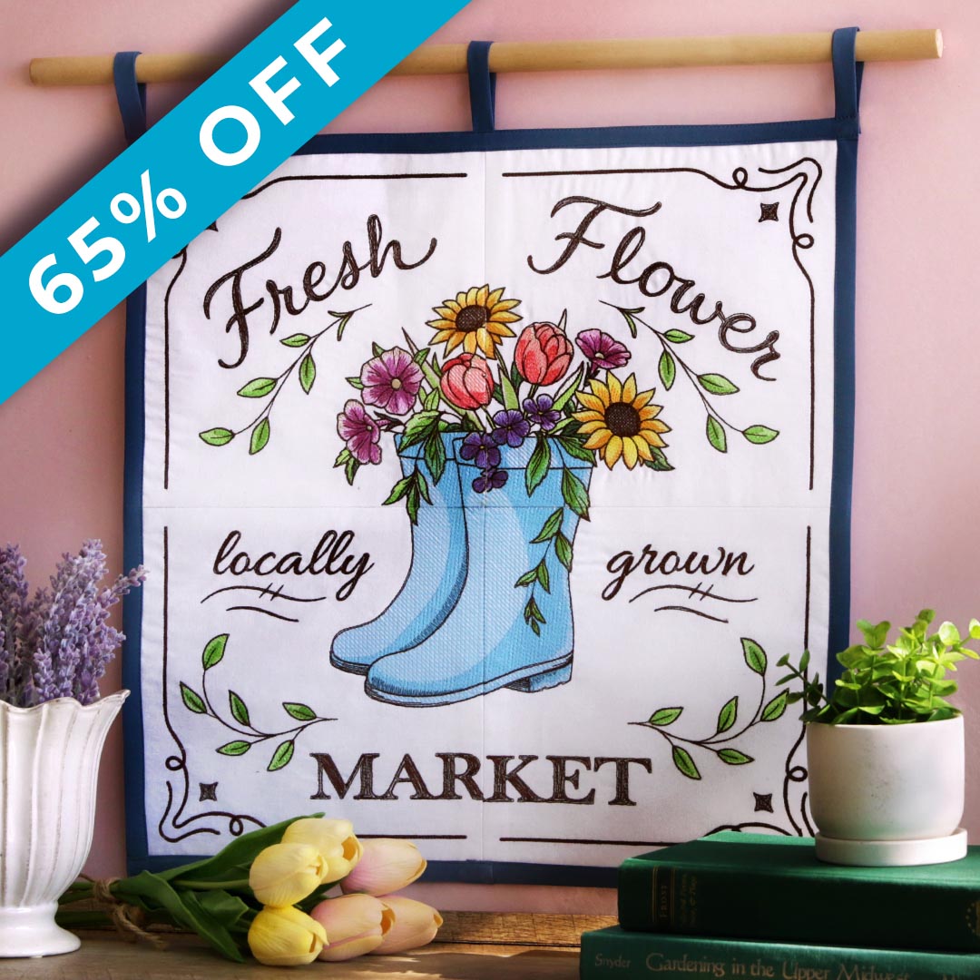 Spring into Stitching - 65% off - image features: Fresh flowers design - click here to shop