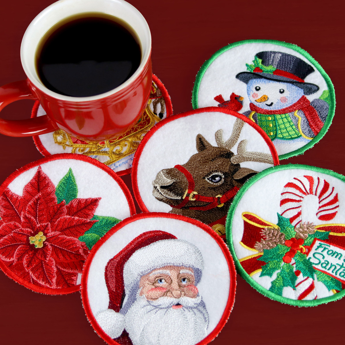 Shop Christmas designs - image features: Christmas coasters - click here to shop