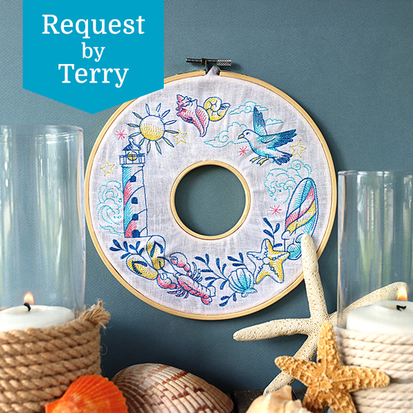 Nautical Wreath in hand embroidery hoop - click here to shop