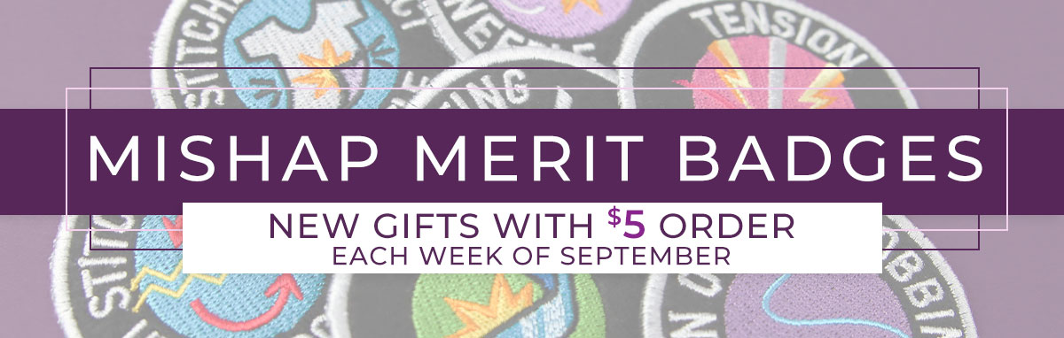 Mishap Merit Badges - new gifts with $5 order each week - image features: badges
