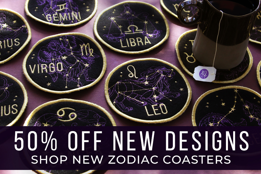 New Designs : 50% off - image features: Zodiac coasters