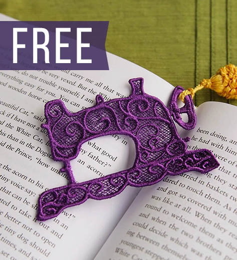 February Freebie - image features: Lace sewing machine on book - click here to get yours