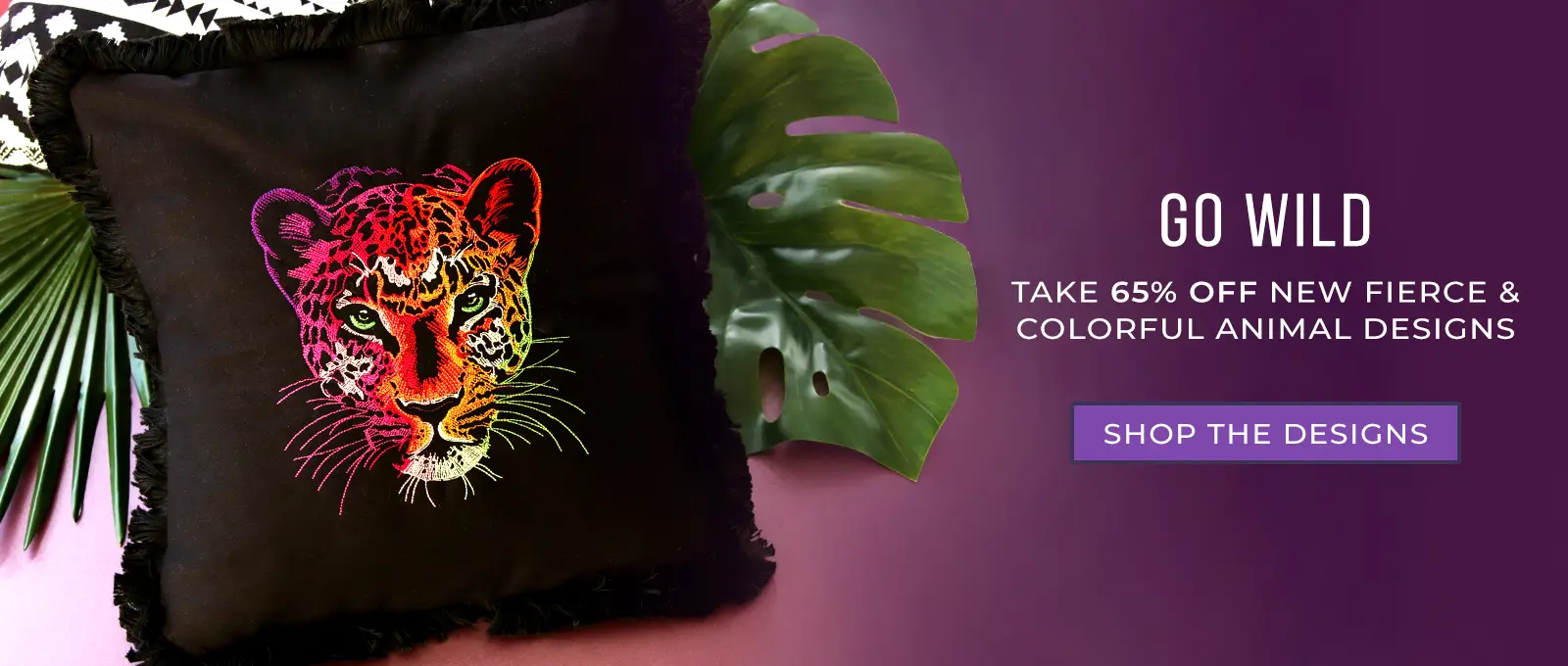 Go wild - 65% off new designs - image features: leopard on pillow - click here to shop