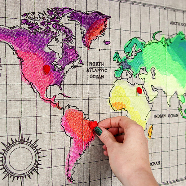 Threaded Paths - image features: world map - click here to shop