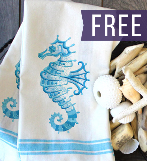 June freebie - image features: nautical seahorse on towel - click here to get yours