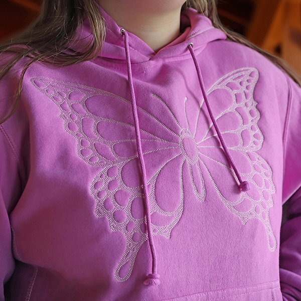 Bold Stitches Only - image features: Butterfly on sweatshirt - click here to shop
